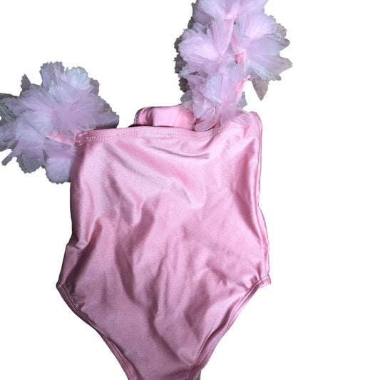 River Island Pink One Piece Swimsuit 12-18 Months Baby with Floral Details