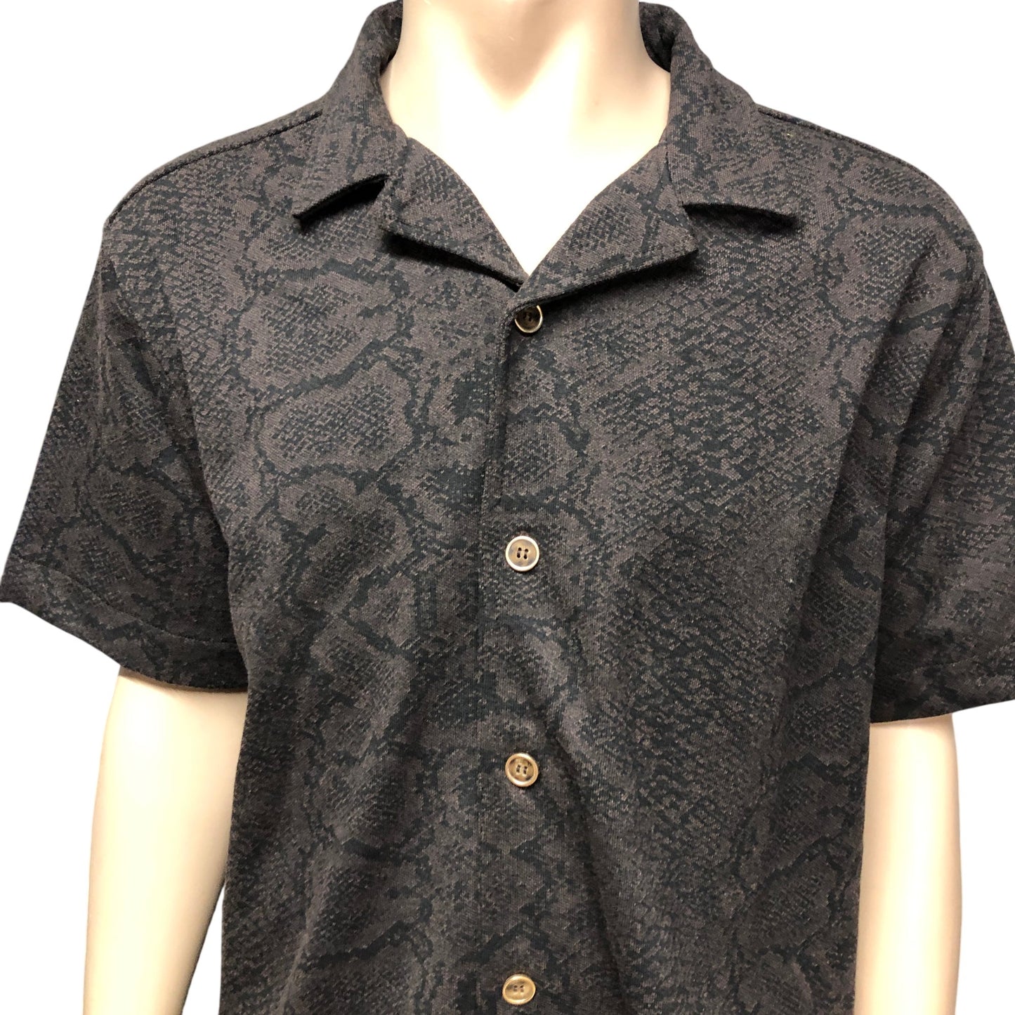 River Island Short Sleeve Black Snakeskin Print Casual Shirt Size  L