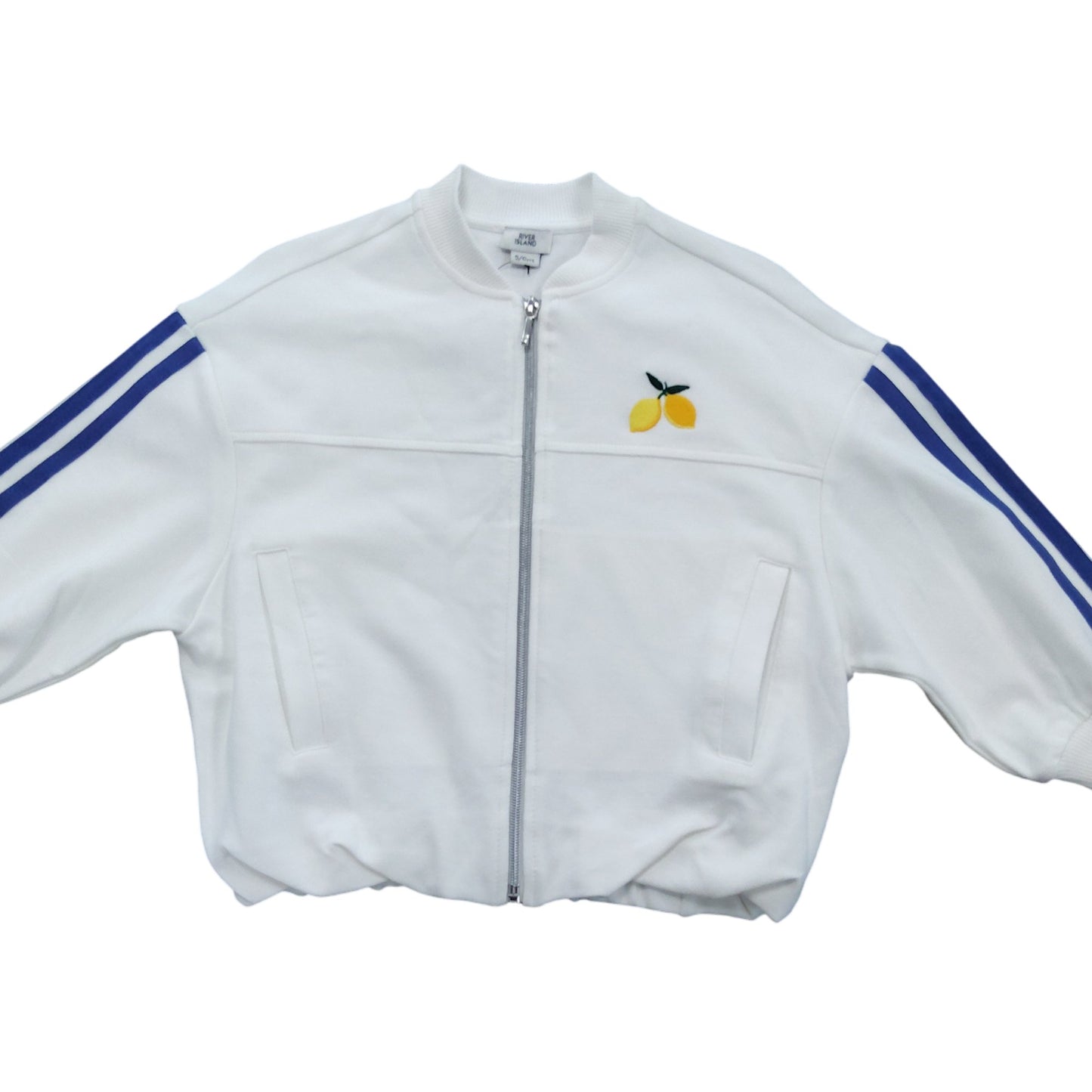River Island Embroidered Lemon White Track Jacket Size 5-6 Years Kids