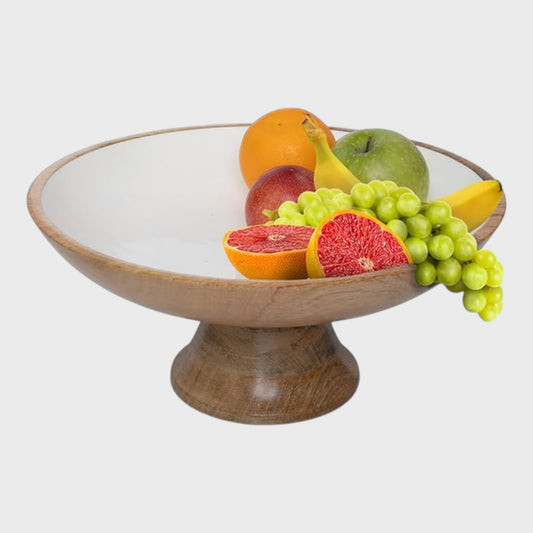 Folkulture White and Mango Wood Pedestal Fruit Bowl - 12"