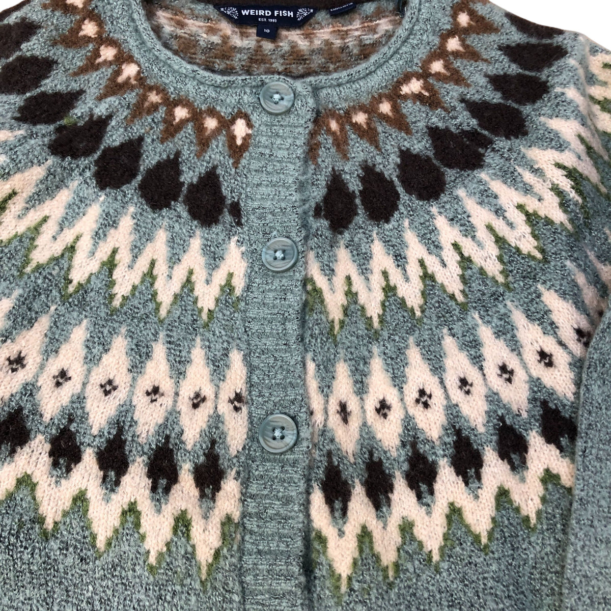 Weird Fish Sea Mist Cardigan Size 10 Women's Button Cardigan Knitwear