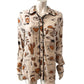 River Island Studios Relaxed Casual Shirt UK14 Women's Beige Light Pattern