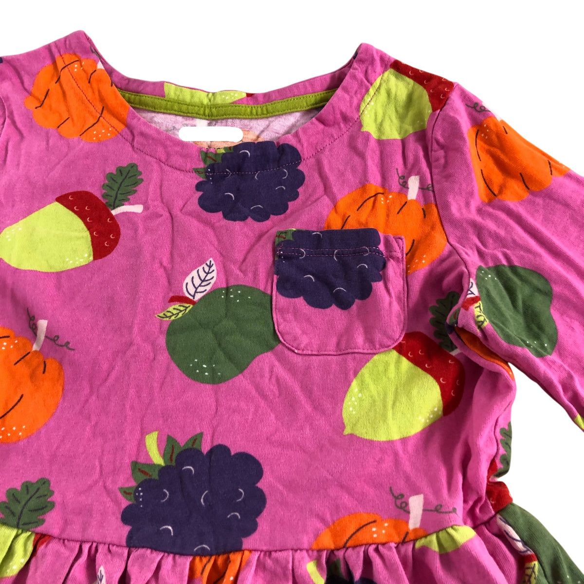 Girls Dress 10-11Y Pink Long Sleeve Fruit Pattern Cotton