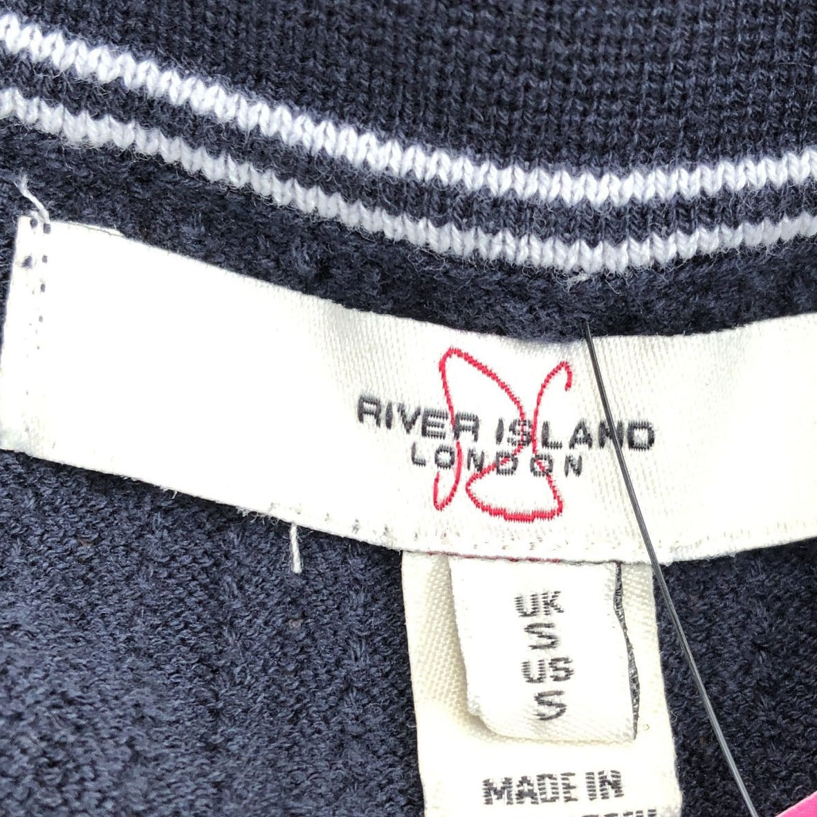 River Island Long Sleeve Polo Navy Size S