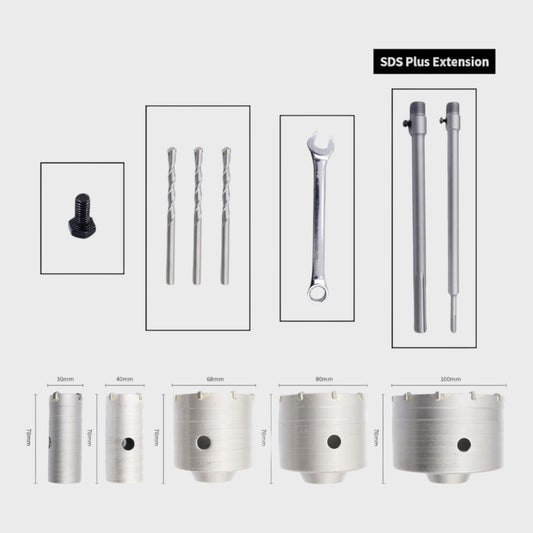 Concrete Drill Kit - 11 PCS - 30/40/68/80/100mm - Hole Cutter