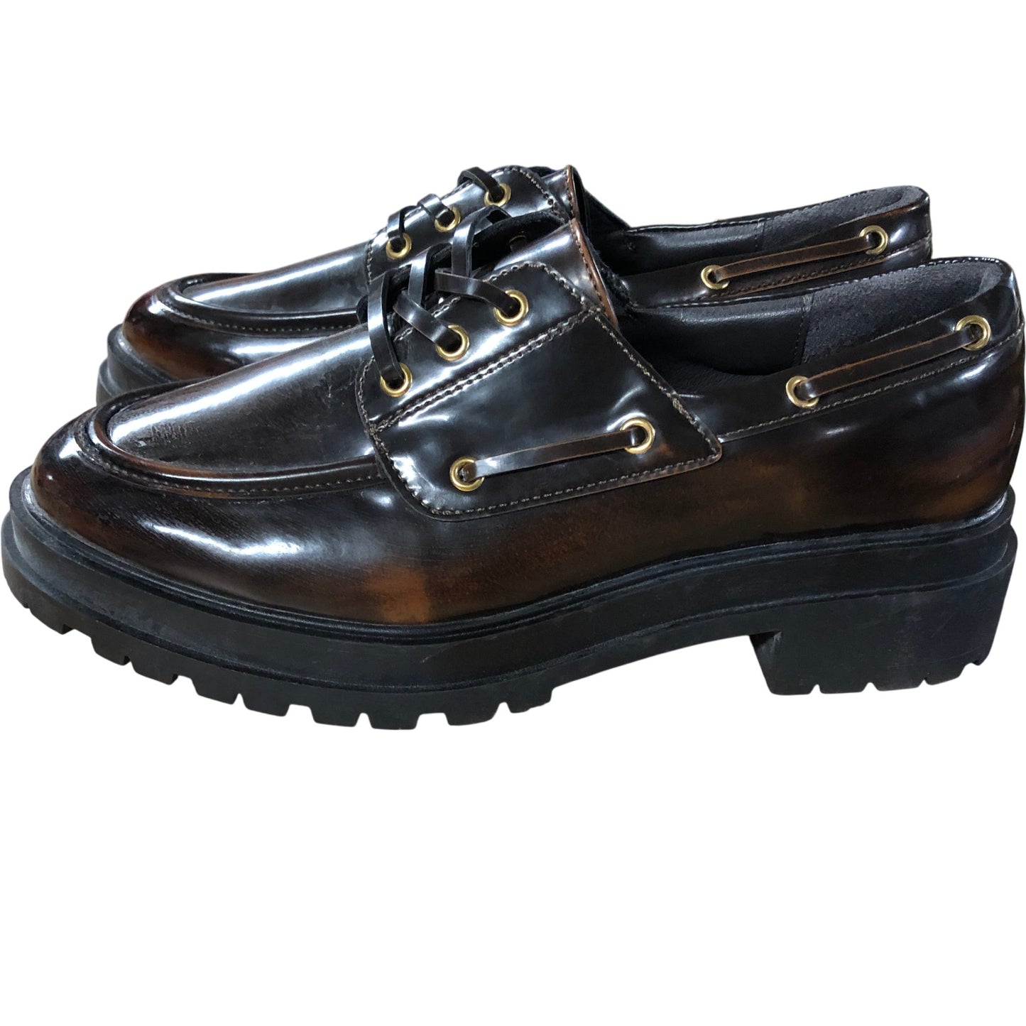 River Island Brown Chunky Brogues UK8 Women's Lace Up Synthetic Shoes