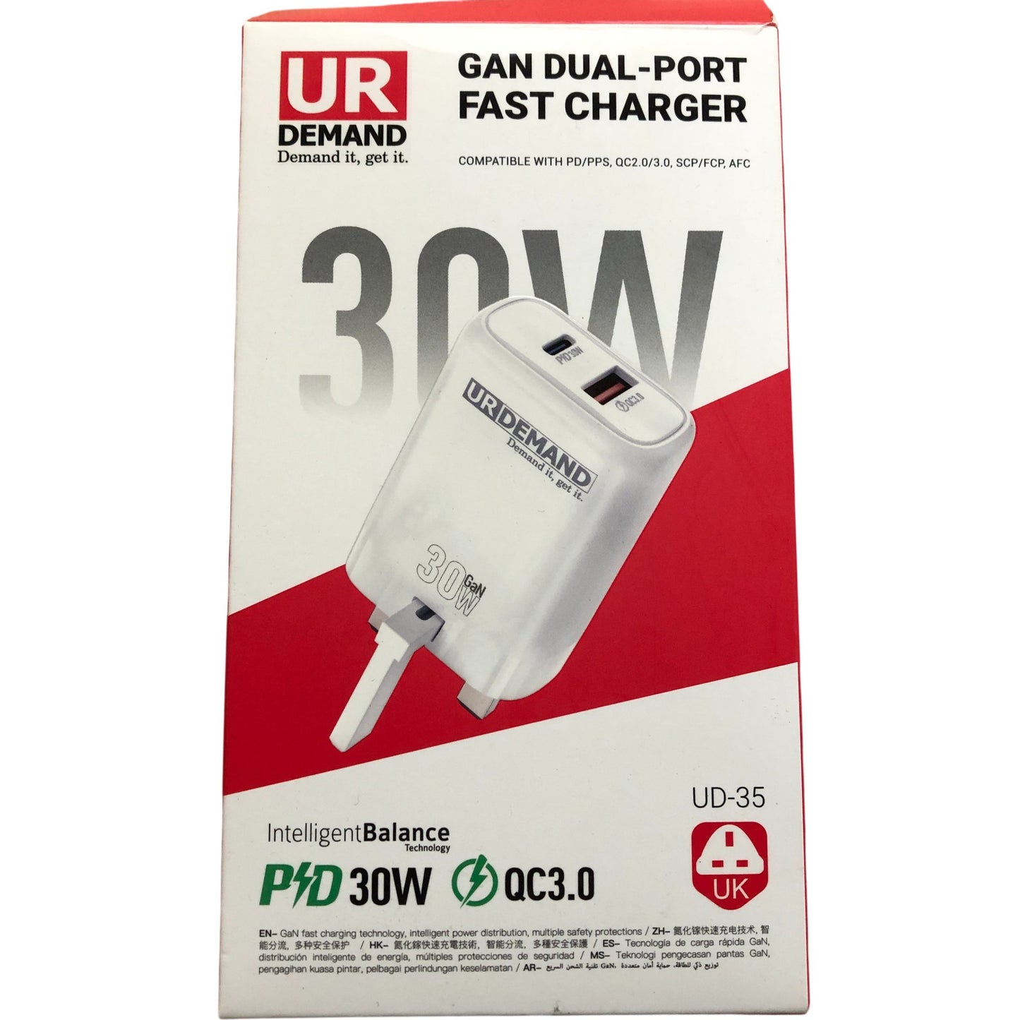 UR Demand 30W Gan Dual Port Fast Charger Model UD35 QC3.0 USB C Adapter