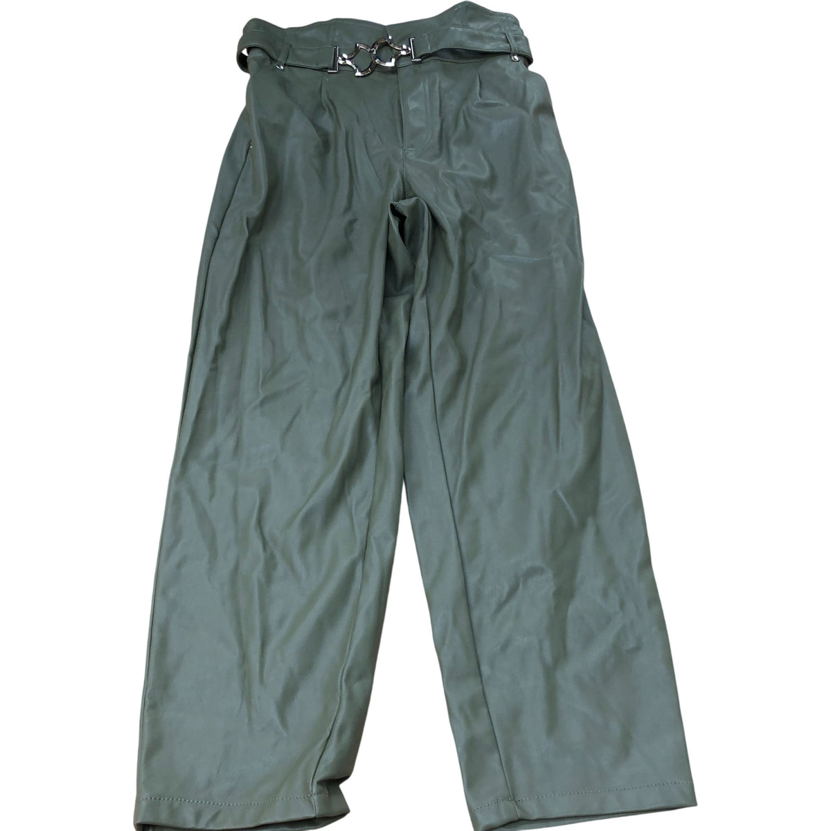 River Island Green Trousers UK14 Women's High Waisted Belted Casual Style