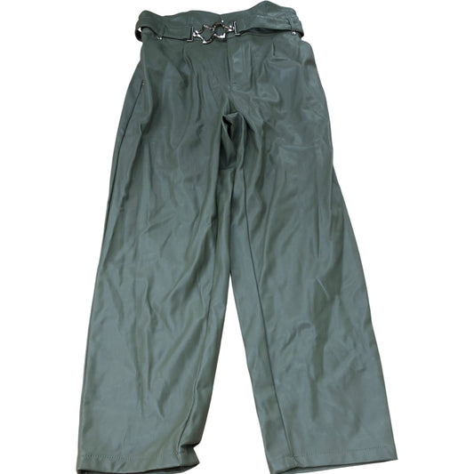 River Island Green Trousers UK14 Women's High Waisted Belted Casual Style