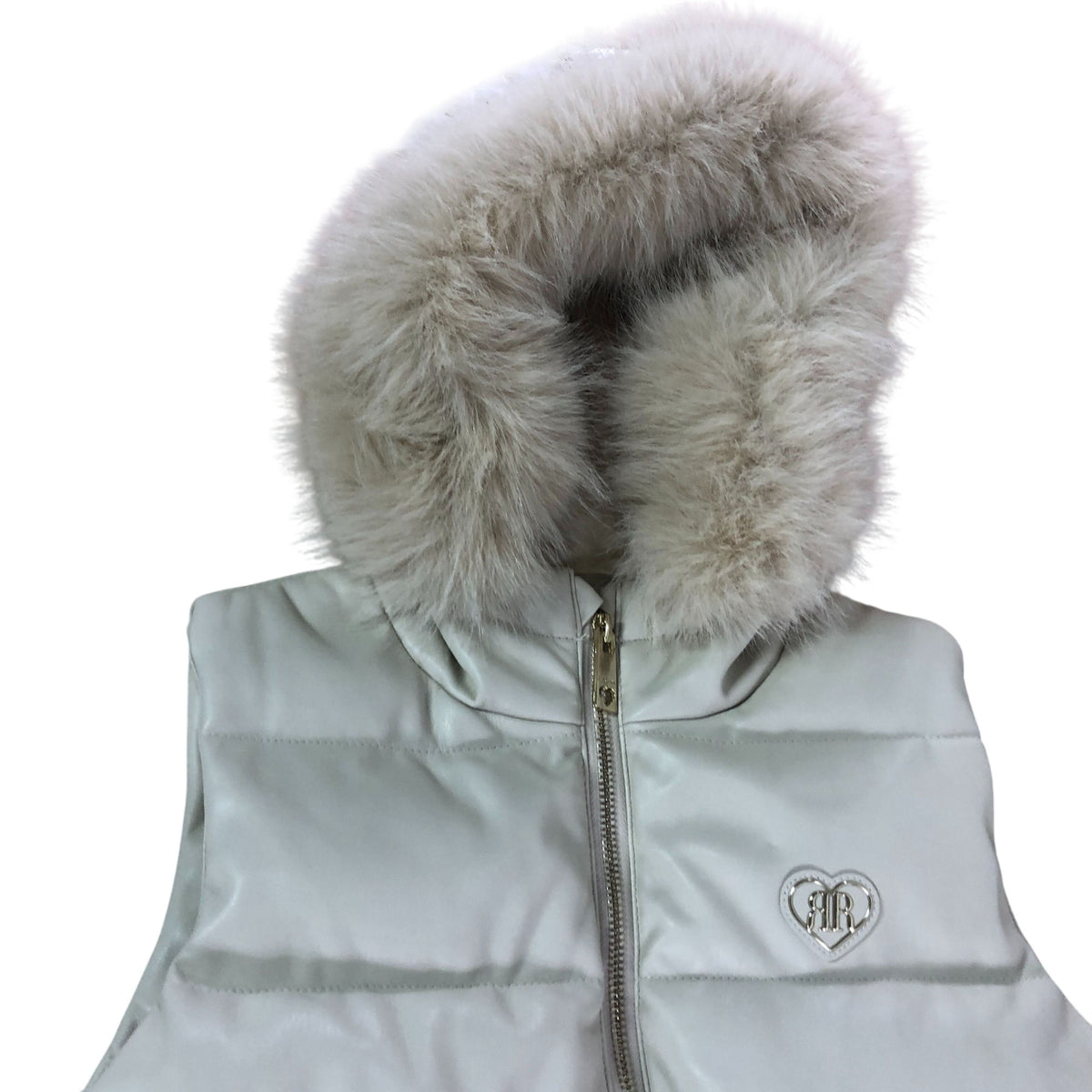 River Island Girls Faux Fur Hooded Padded Gilet UK7-8 Years Kids Cream