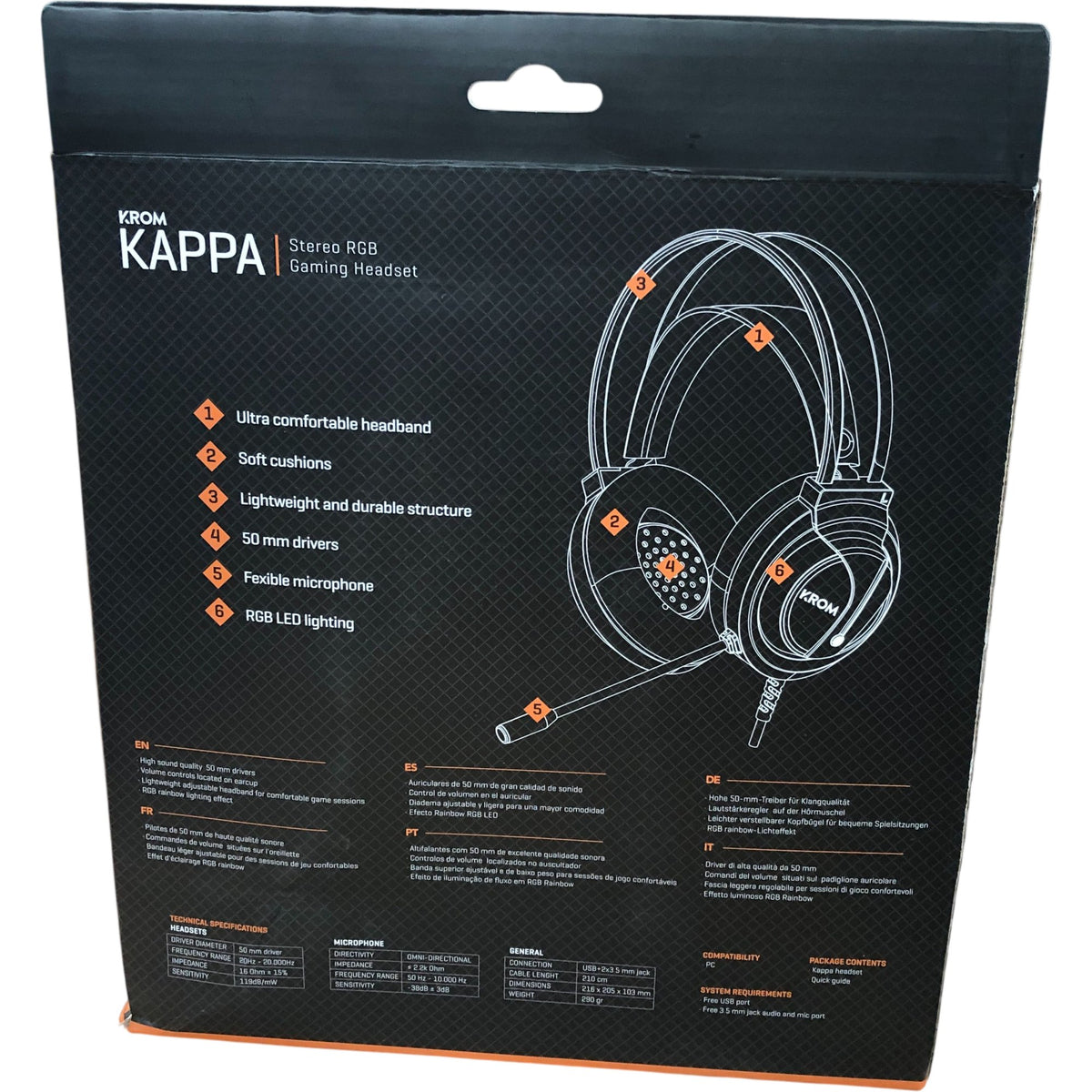 KROM KAPPA Stereo RGB Gaming Headset PC Compatible 50mm Drivers RGB Lighting