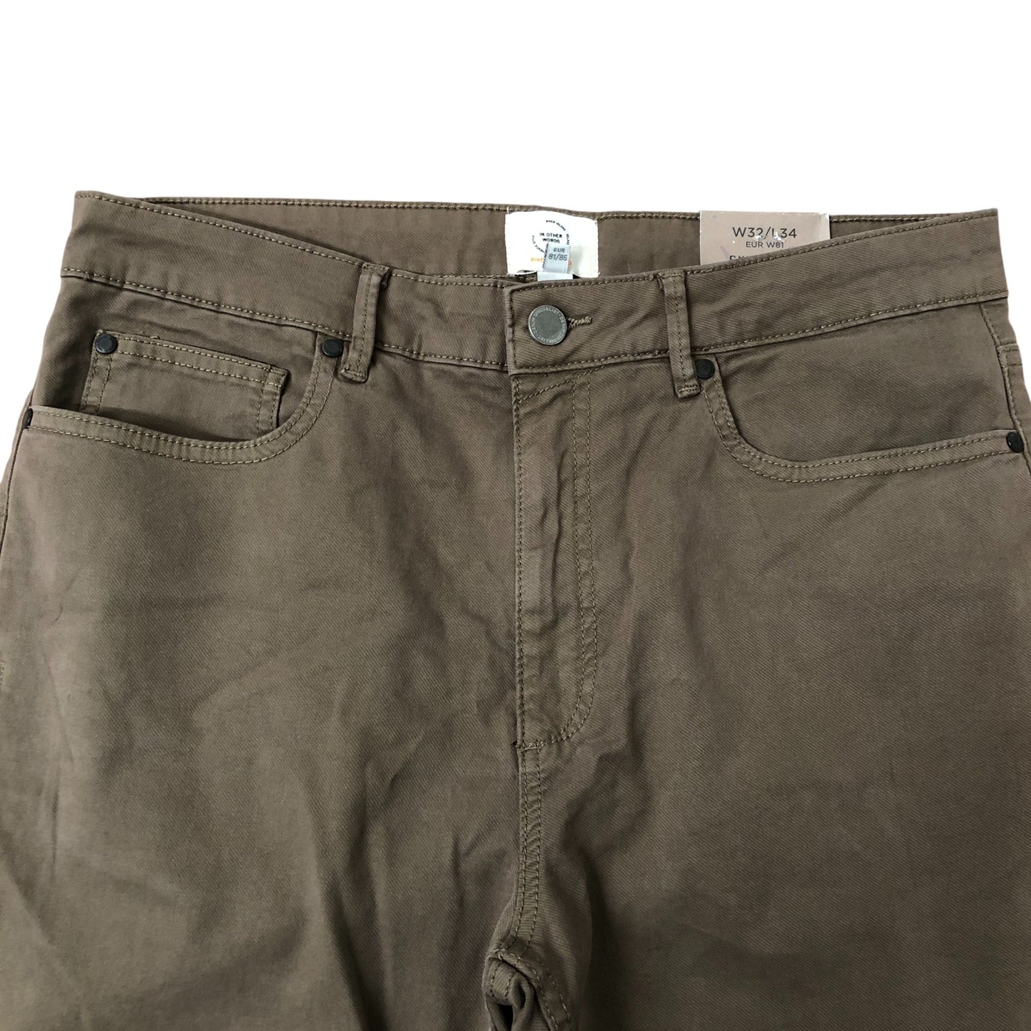 River Island Skinny Fit Trousers W32 L34 Men's Khaki Chinos