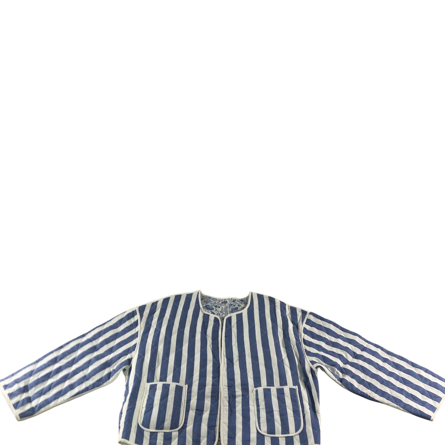 River Island Reversible Striped Floral Quilted Jacket Women's Blue Large