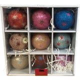 Glittery Christmas Ornaments Set of 9 Colourful Festive Decorative Balls
