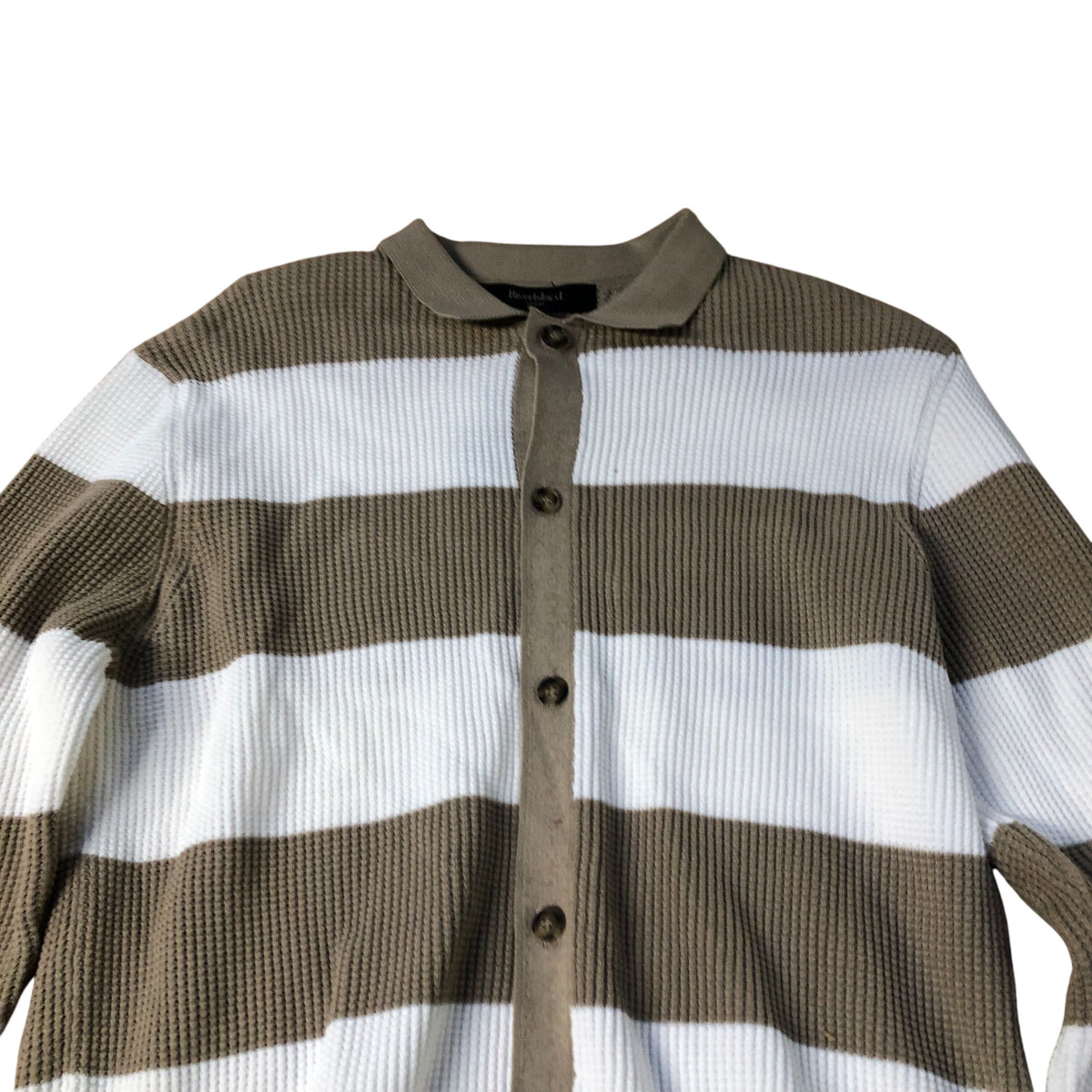 River Island Striped Cardigan Size Medium Men’s Cotton Blend Button Up Khaki