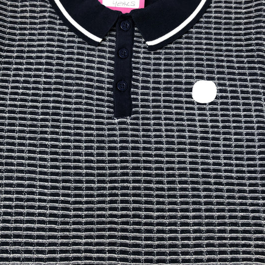 Short Sleeve Polo Shirt Size 14-15 Years Stylish Cotton Navy Patterned
