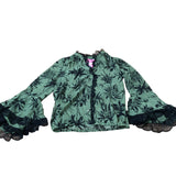Branded Green Floral Lace Trim Blouse Women's Casual Long Sleeve Top UK6