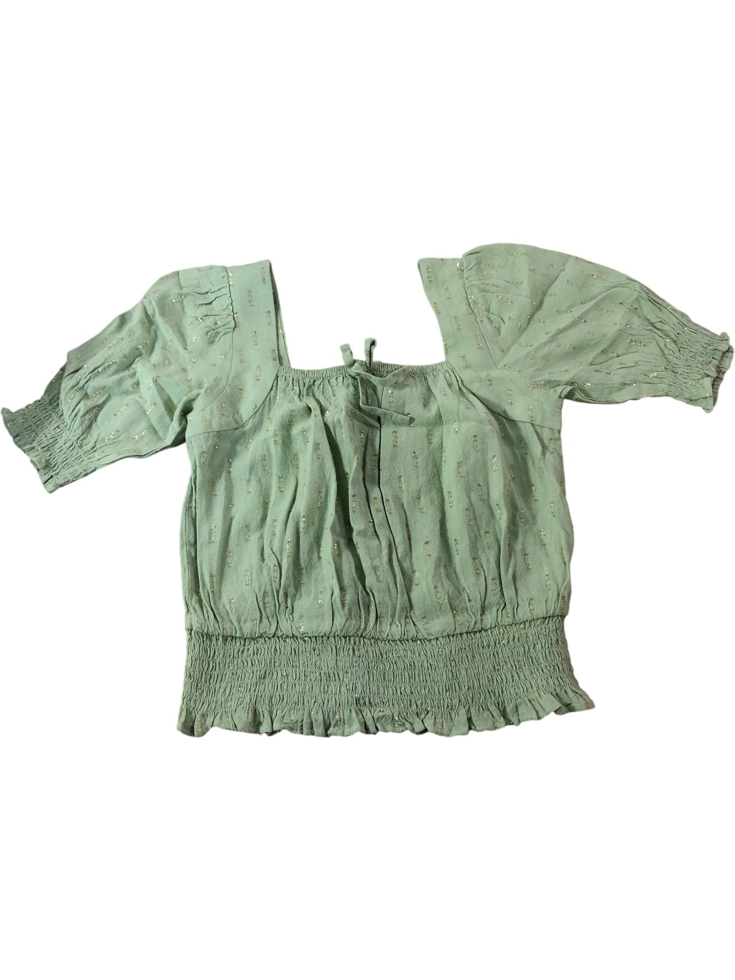 RIVER ISLAND Girls Mint Green Blouse Floral Puff Sleeve Cotton Top 9-10 Years