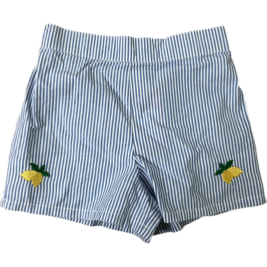 River Island Mini Girls Shorts 3-4 Yrs Blue Striped Lemon Embroidery