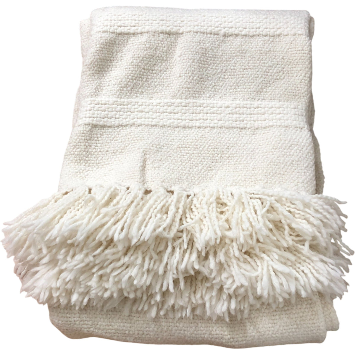 Luxurious Merino Wool Blanket Cream Soft Fringe Decorative Throw W140cm x L200cm