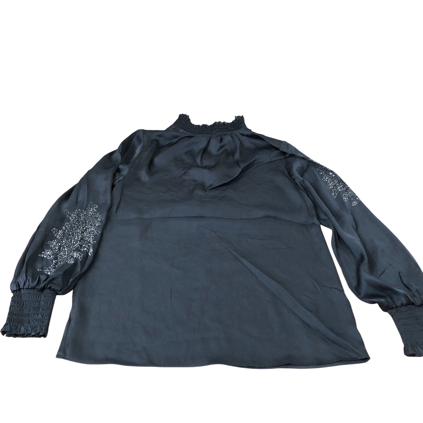 Branded Long Sleeve Blouse Women's Embellished Black Polyester Top UK6