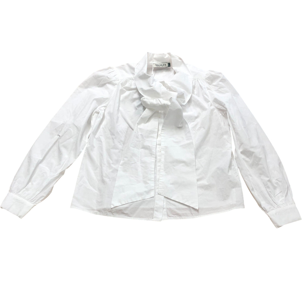 Baukjen Araya Organic Cotton Bow Neck Blouse Pure White Size 12