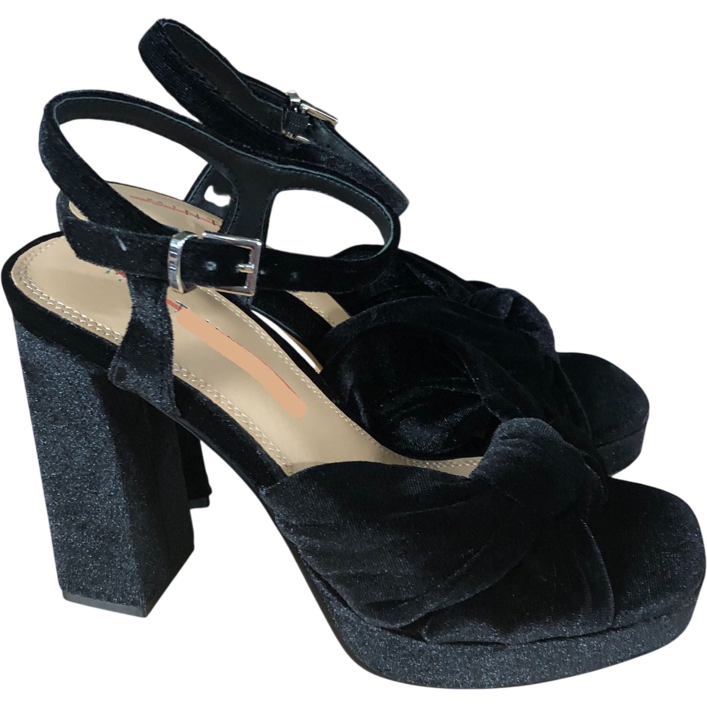 Black Velvet Platform High Heels - Knot Design - Size UK 6