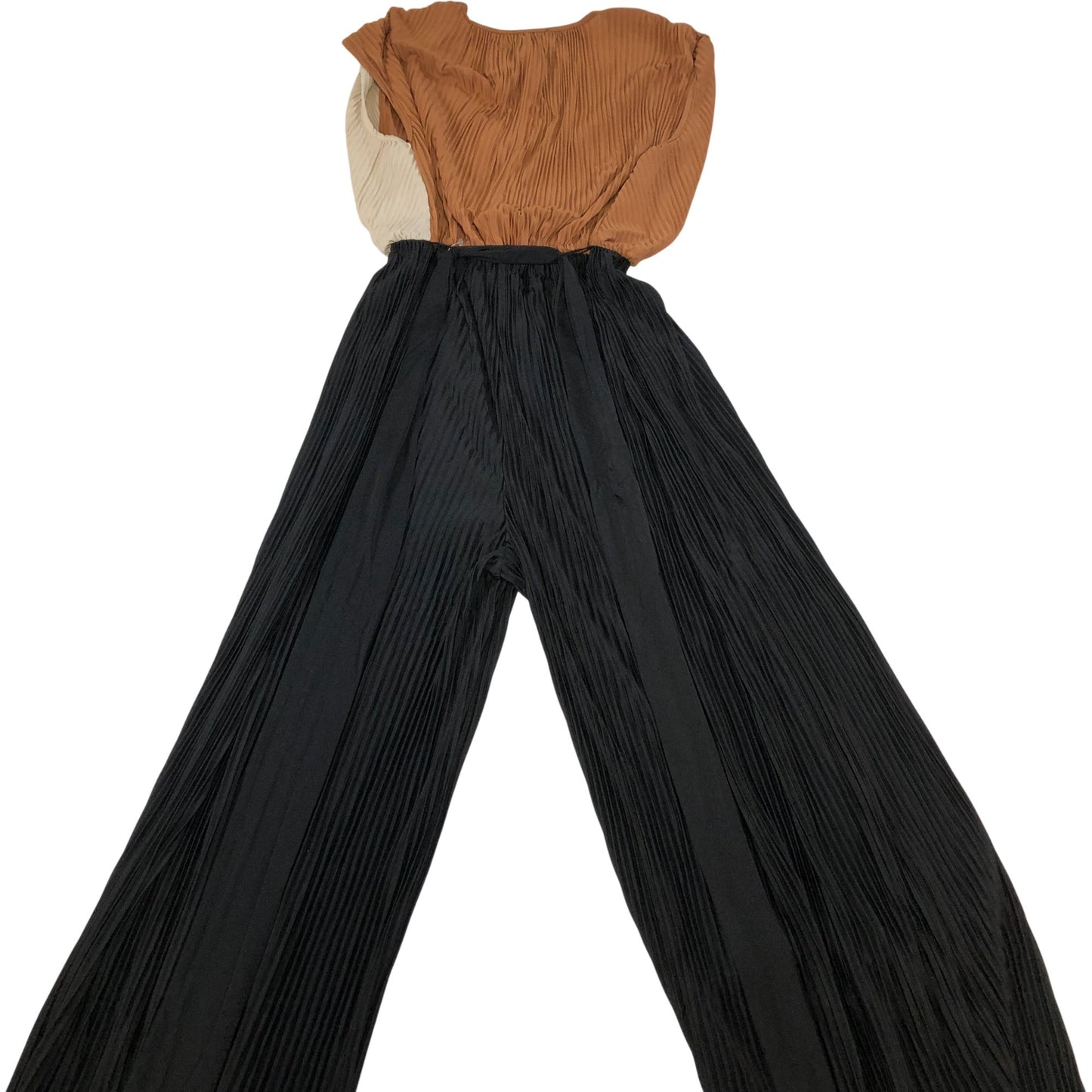 River Island Women's Pleated Jumpsuit UK6 Size 2 Brown Black Cream Elegant