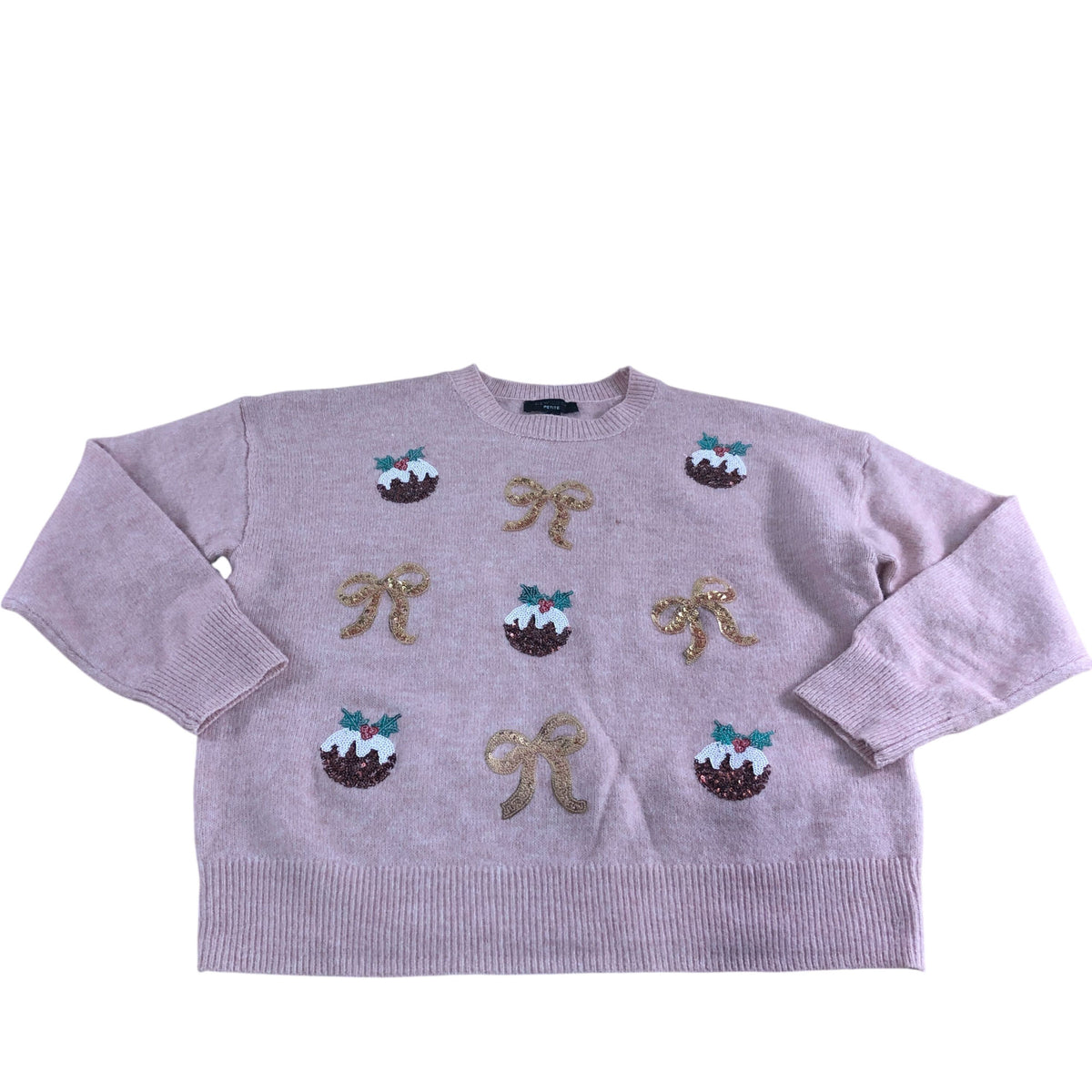 Petite Christmas Sweater UK Medium Women's Pink Bow Pudding