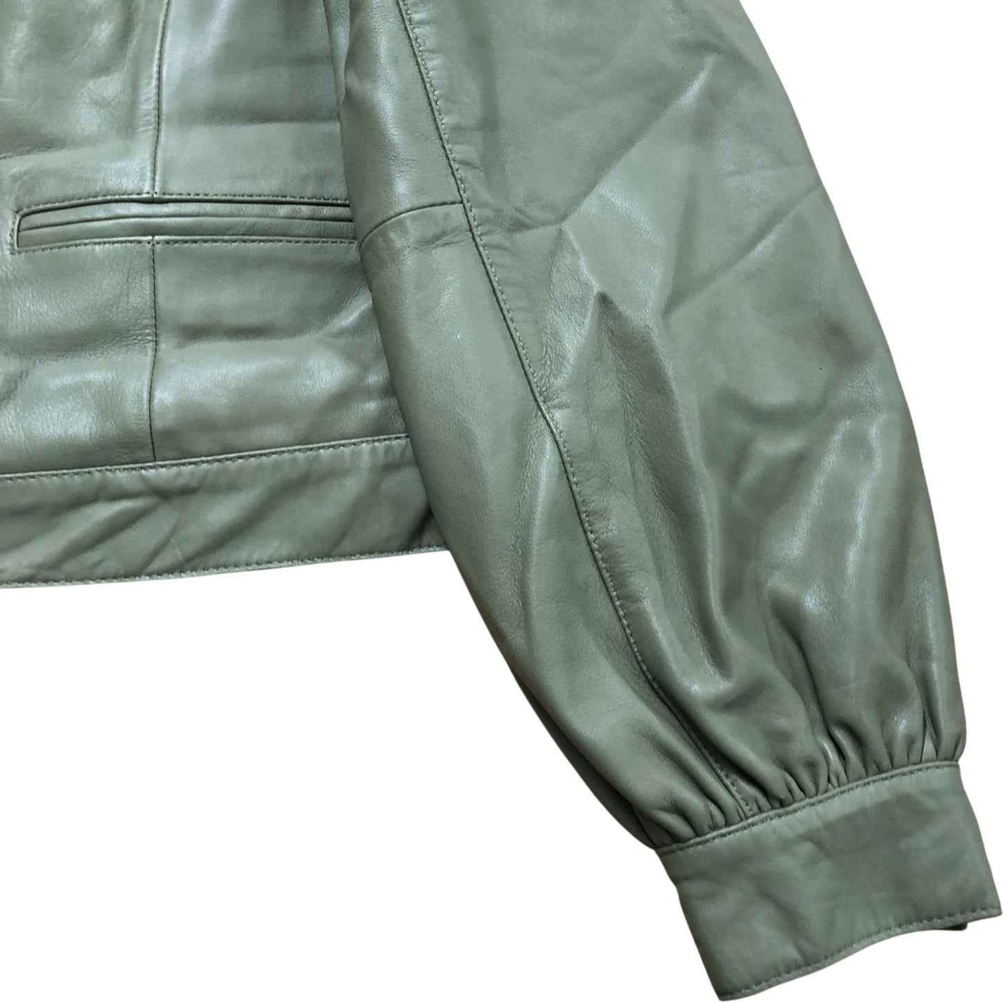 Green Leather Puff Sleeve Jacket Size S