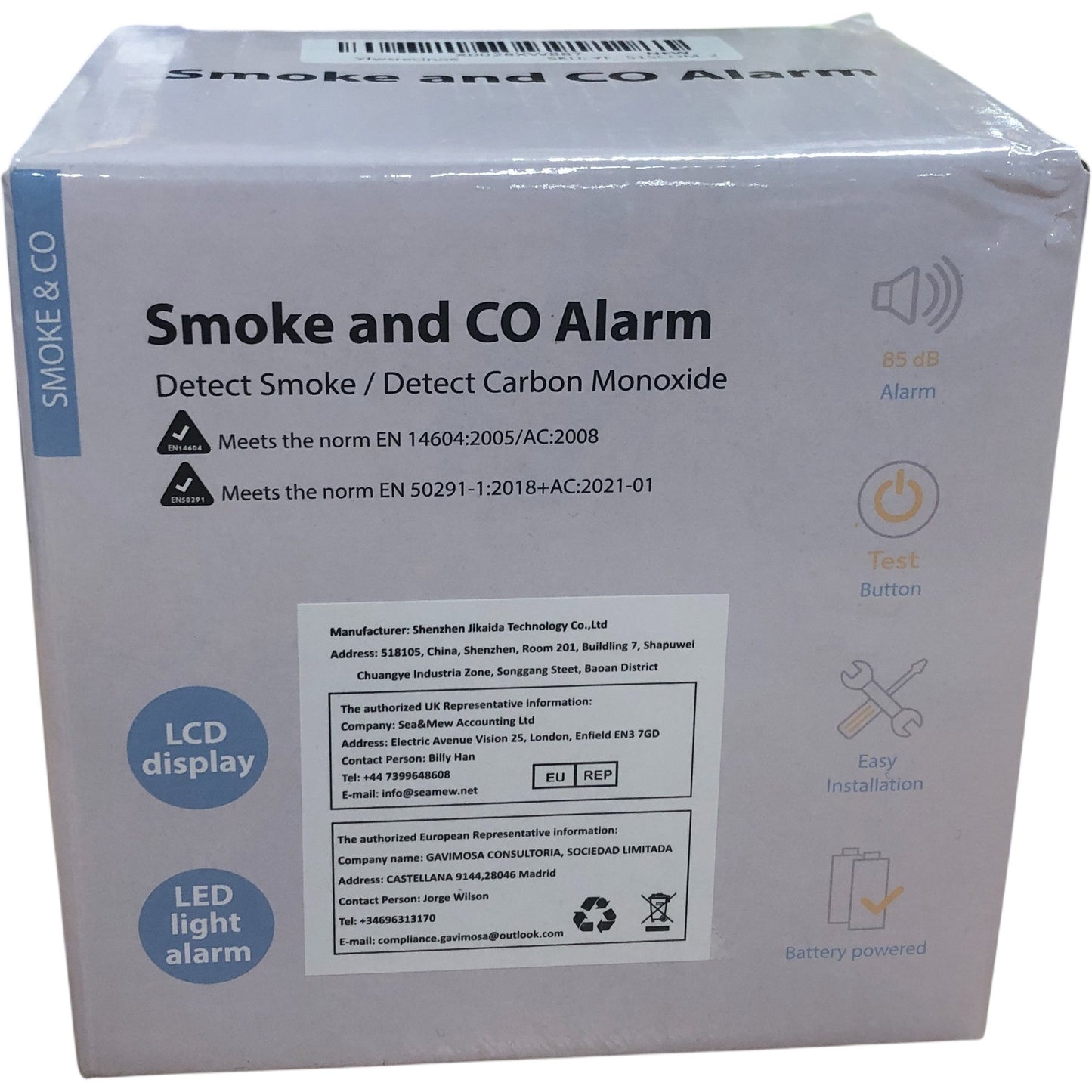 Smoke And CO Alarm JKD 515COM Battery Powered LCD Display 2 Pack