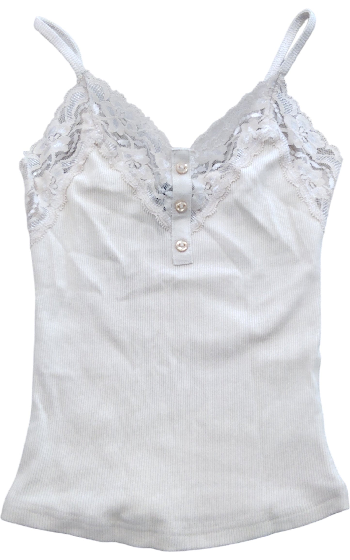 River Island Lace Trim Camisole Top Size XS Women's Cream Ribbed Blend