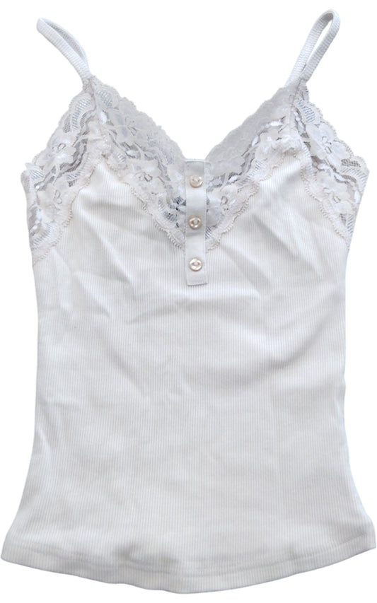 River Island Lace Trim Camisole Top Size XS Women's Cream Ribbed Blend