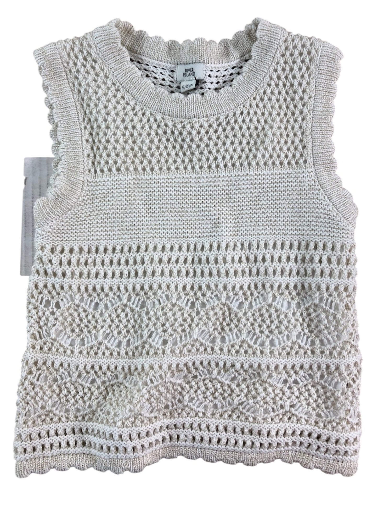 River Island Cropped Knit Top 5-6YRS Women's Casual White Hand Knitted Design