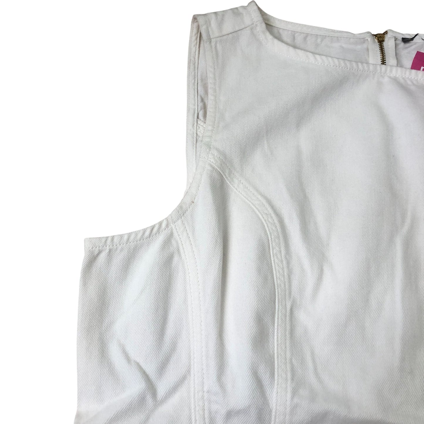 White Denim Shift Mini Dress With Pockets Size 18