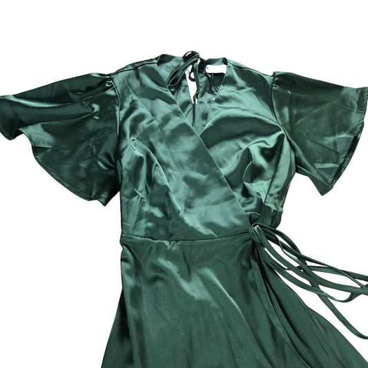 Rewritten Florence Waterfall Dress Size 8 Women's Olive Green Satin Long Dress