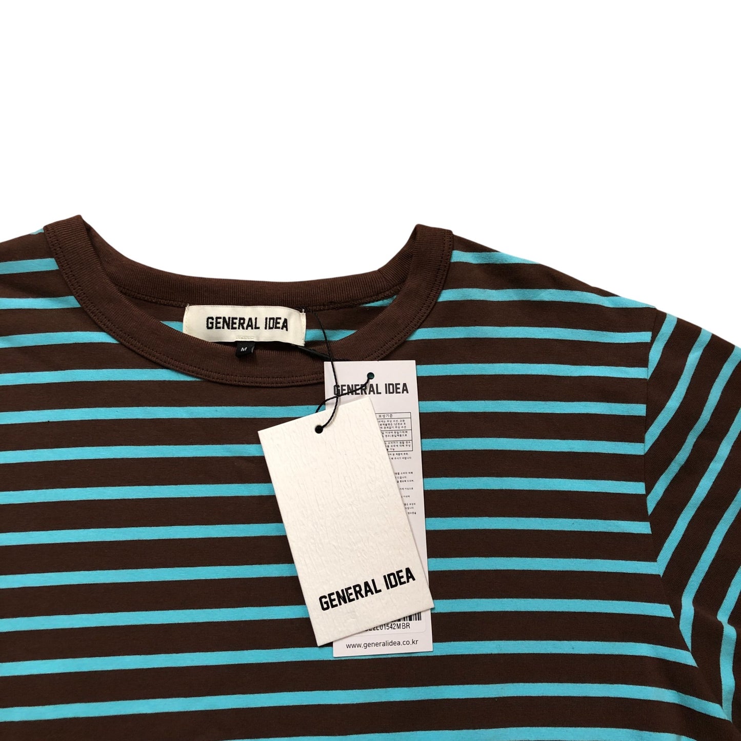 General Idea Striped T-Shirt M Cropped Casual Brown & Blue Cotton Short Sleeve