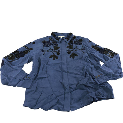 Arden Sequin Shirt Women's Blue Embroidered Long Sleeve Top