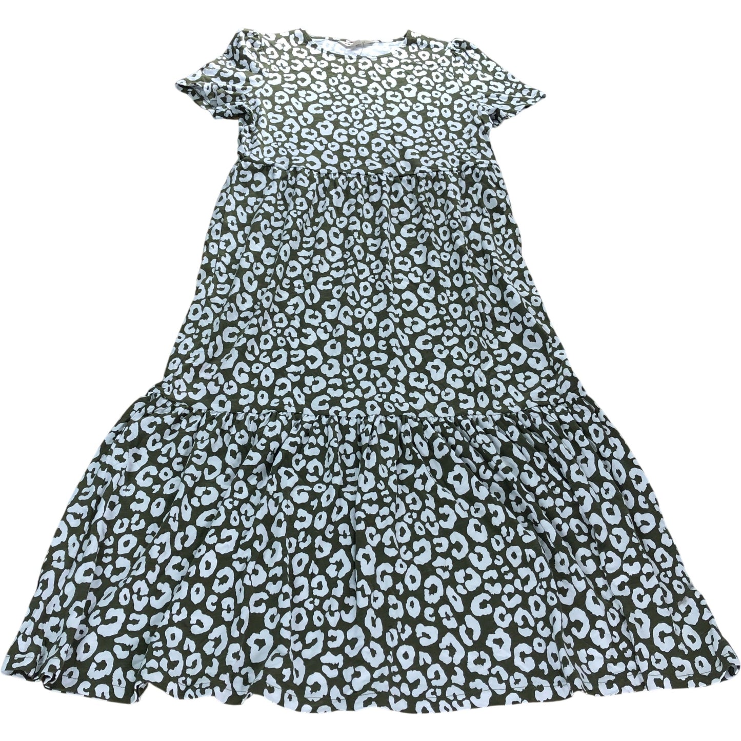 Branded Olive Green Animal Print Midi Dress - Size 12