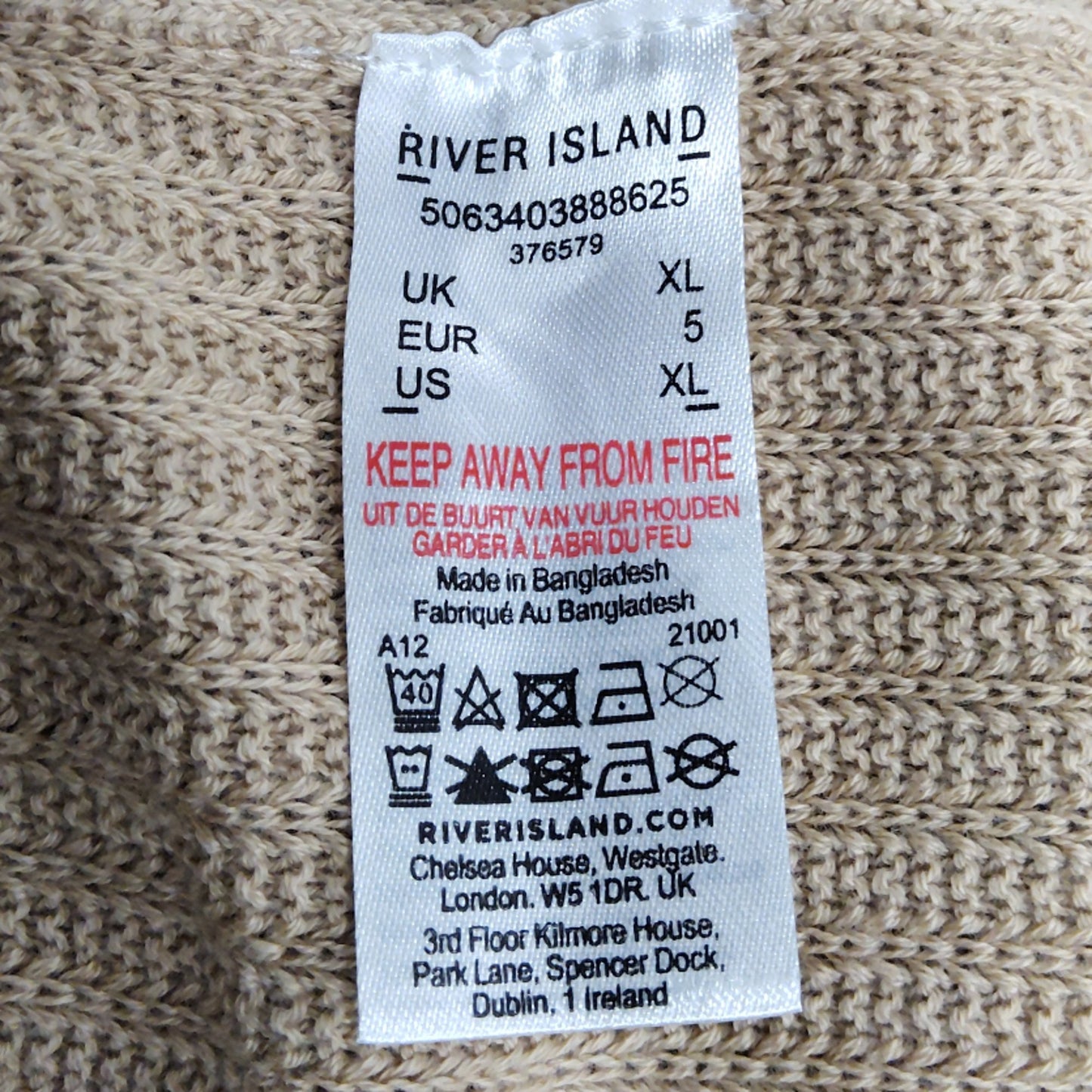 River Island Men’s XL Beige Polo Short Sleeve Collar Soft Knit Top