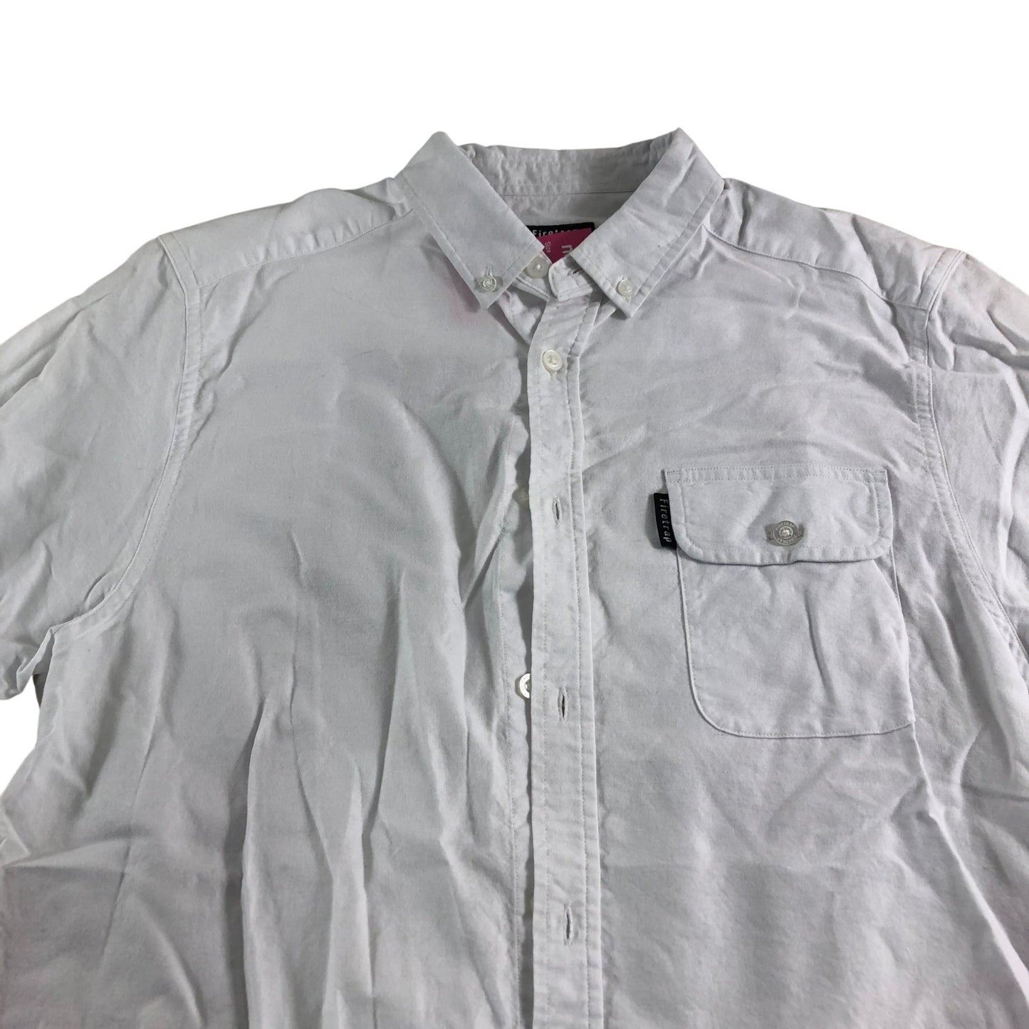 Firetrap Alvin White Short Sleeve Cotton Shirt Men's Casual Top Medium