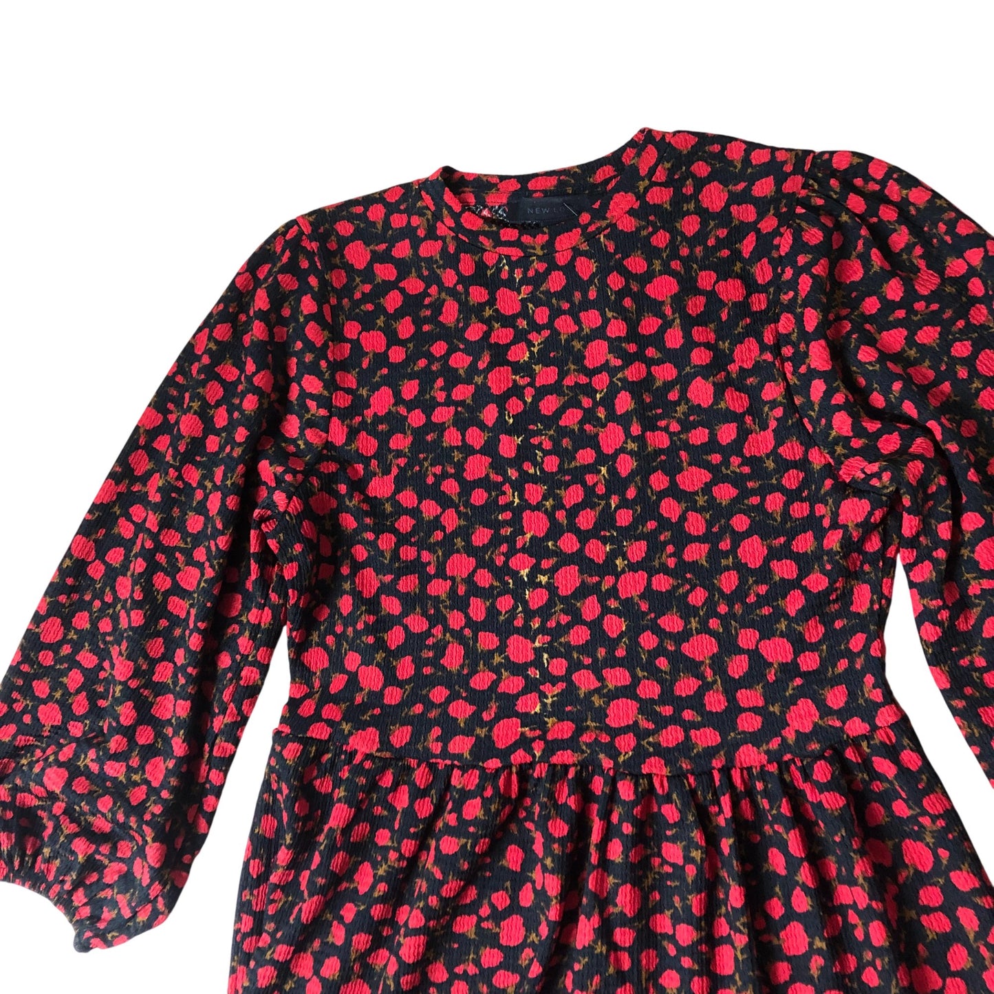 Floral Print Maxi Dress Red Black Long Sleeve Size 22