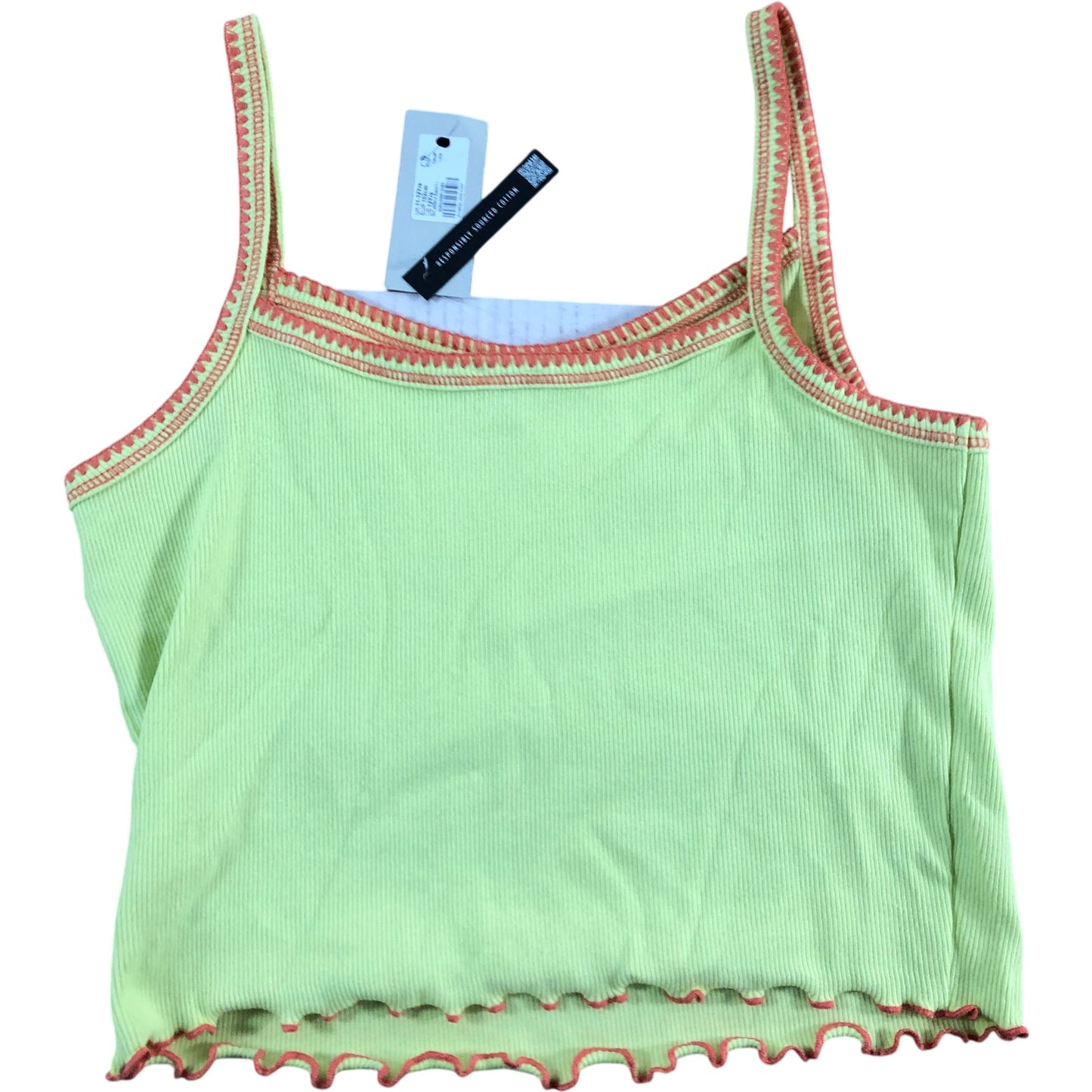 River Island Girls Crop Top Size 11-12 Years Bright Lime Love Embroidery