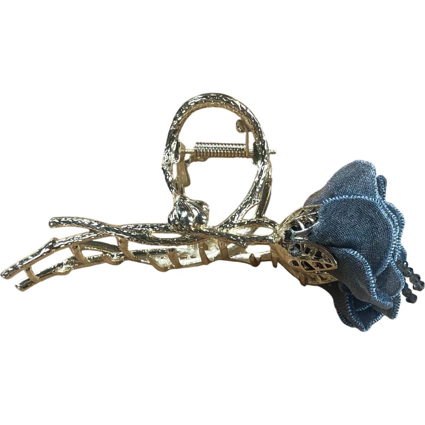 Diuso Hair Claw Clip Gold Floral Design Denim Blue Rose Hair Accessory