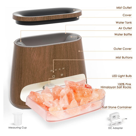 SALKING Salt Lamp & Flame Essential Oil Diffuser Aroma Dark Wooden