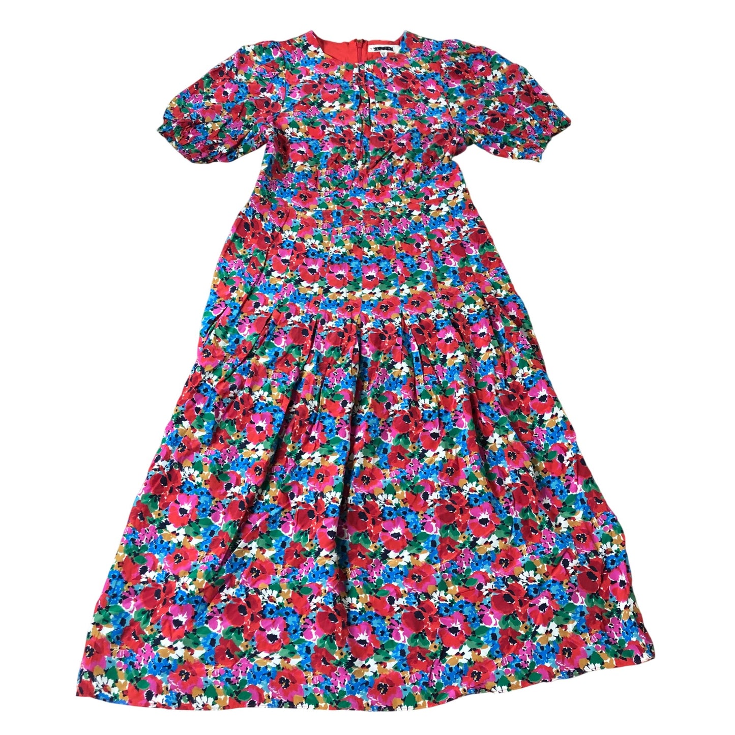 Floral Midi Dress Size 12 Women's Red Multi Coloured Floral Print