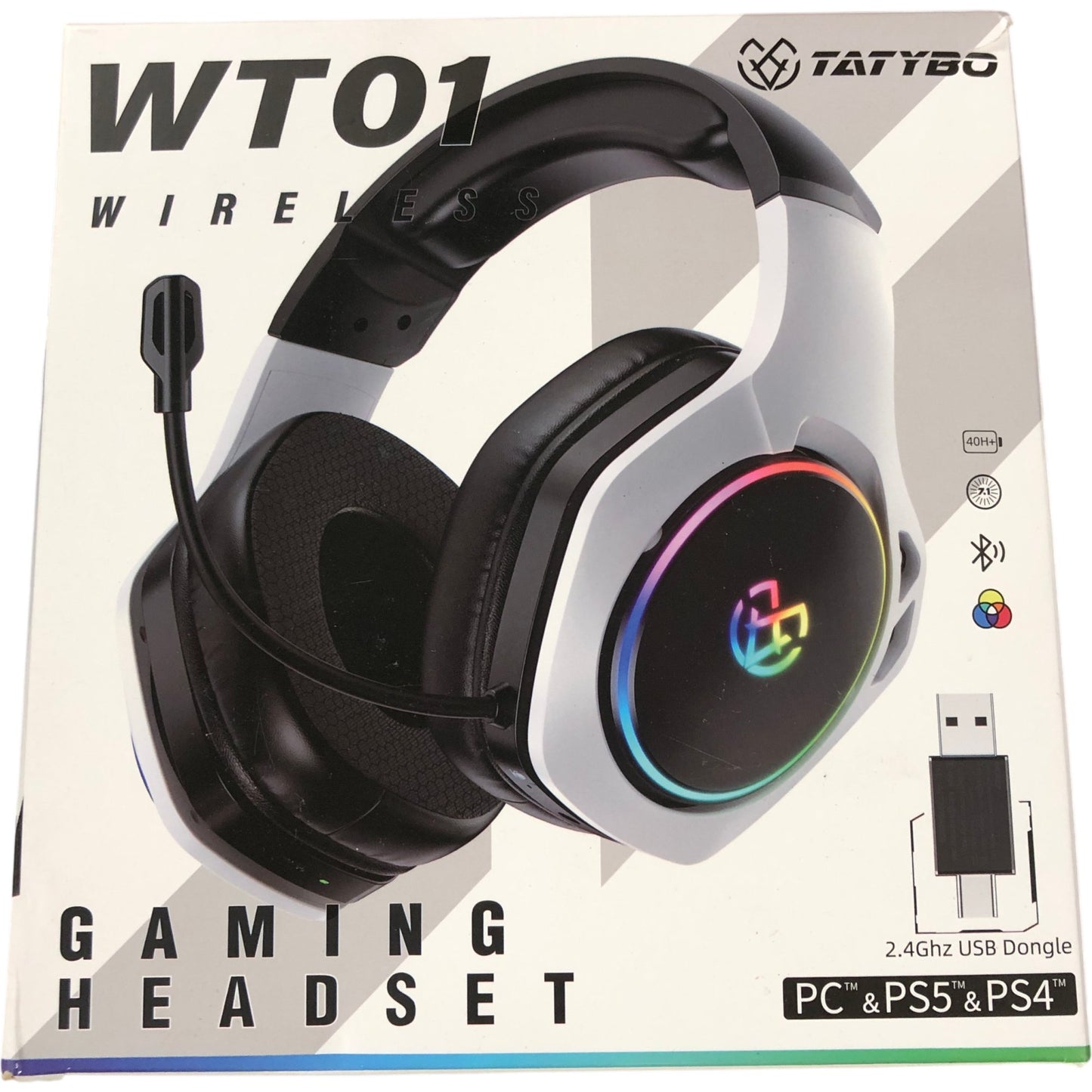 TATYBO WT01 Wireless Gaming Headset 40H Battery Flexible Microphone RGB White