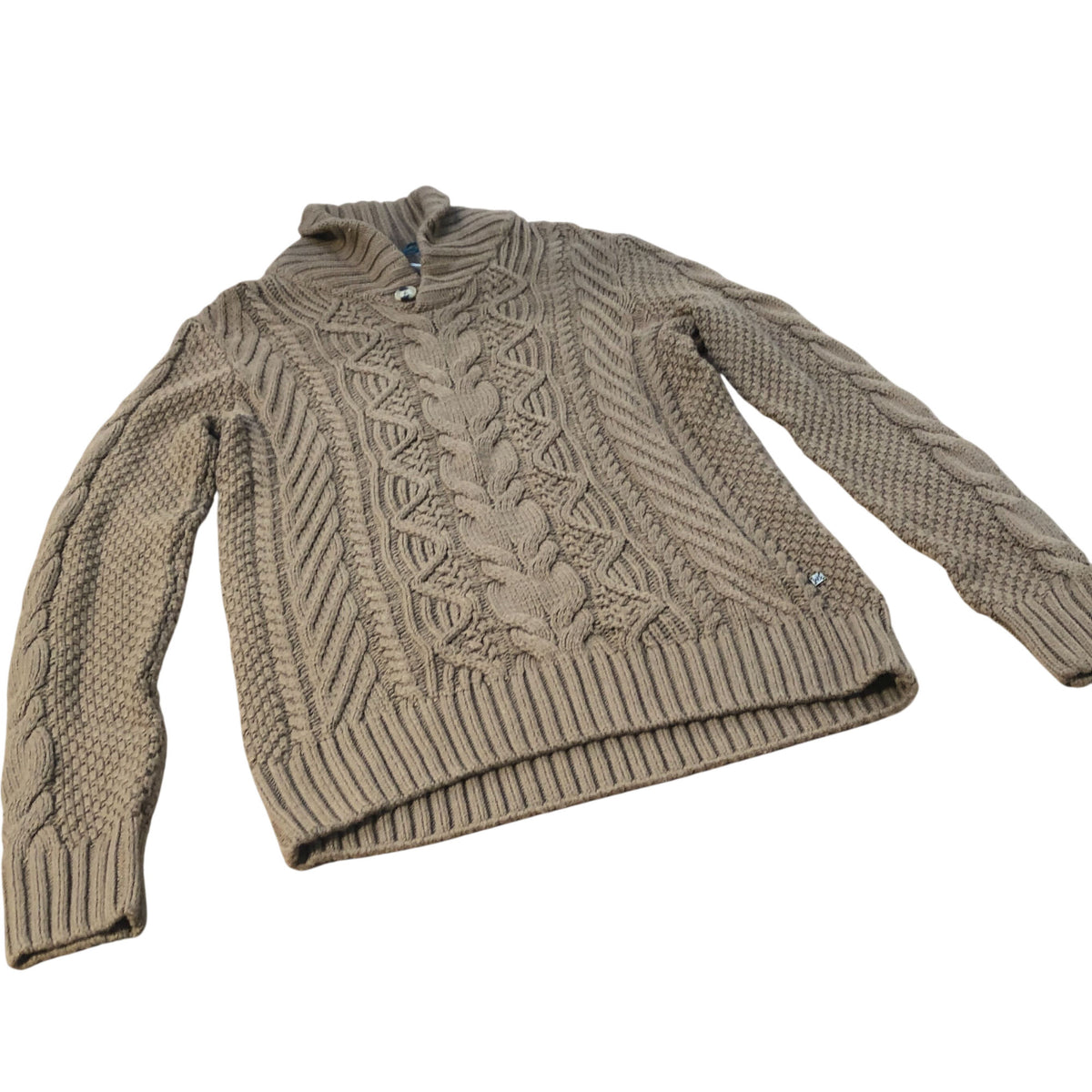 Brown Cable Knit Sweater Button Detail UK Small