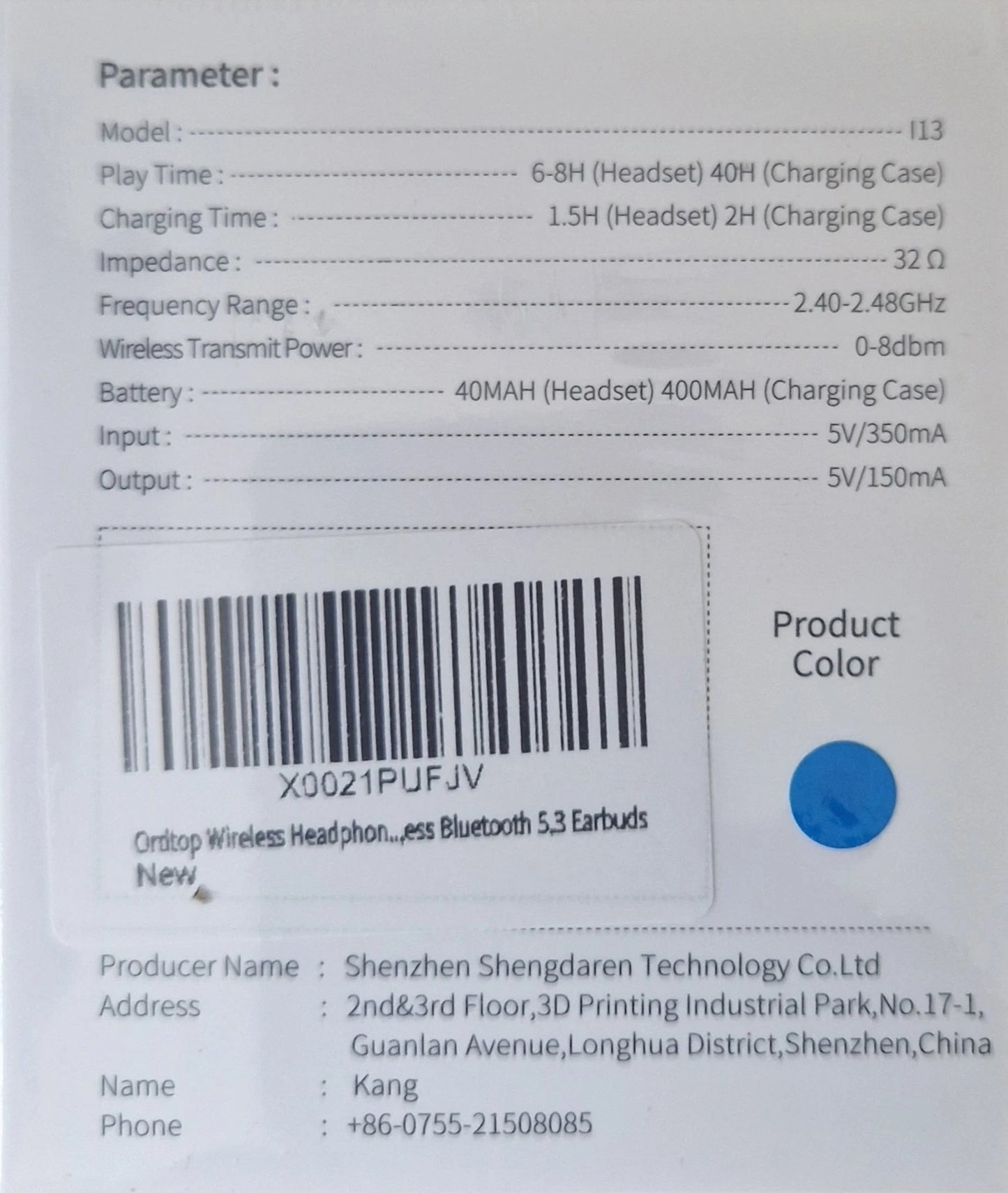 ORDTOP I13 True Wireless Earbuds Bluetooth 5.3 Hi-Fi Sports Running Headphones