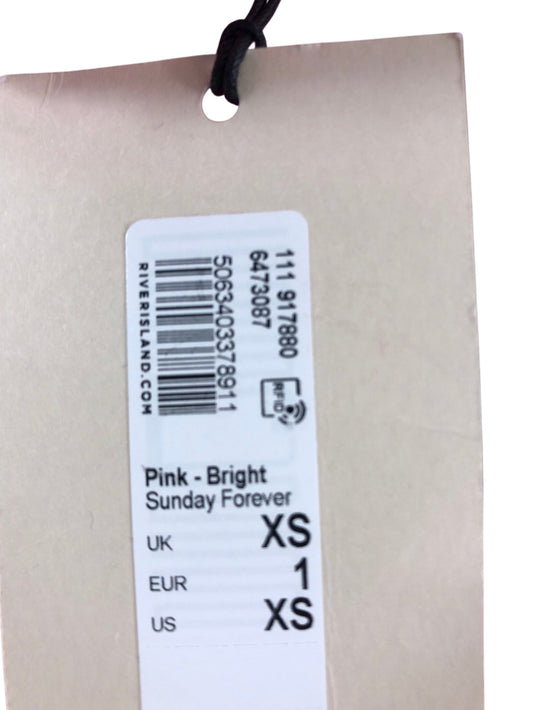 River Island Bright Pink Knitted Cardigan XS Womens Geometric Design Soft Fabric